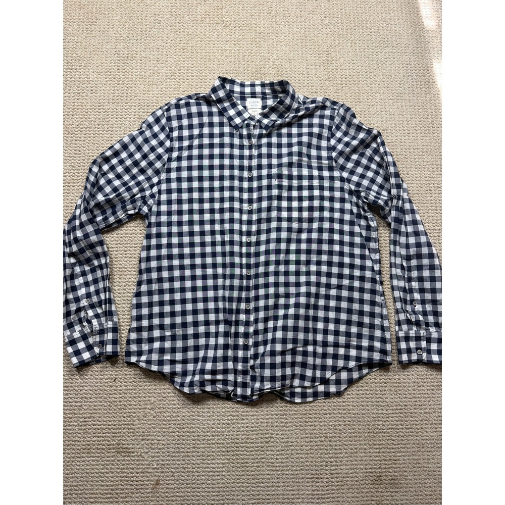 J.Crew Boy Fit Gingham Button Down Shirt Navy White XXL B9491